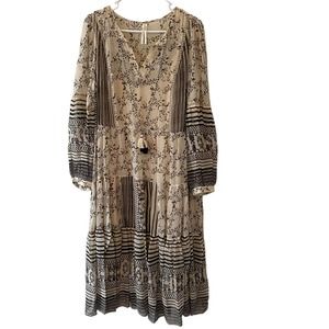 Anthropologie Talulah Tiered Midi Dress Black Cream Peasant Boho Size XL